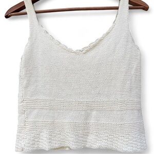 Handmade Womens Cream Crochet Knit Tank Top Soft Cottagecore Euro Summer Small